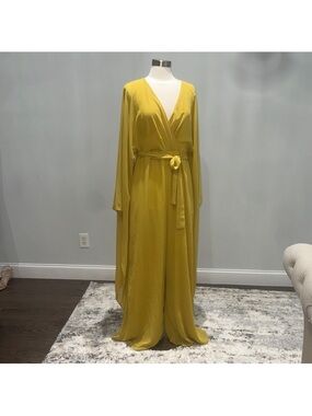 Boohoo Mustard Yellow Wrap Jumpsuit with Tie Waist